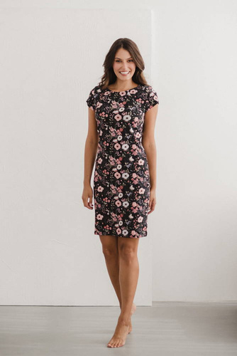 Milky dress sukienka do karmienia krótki rękaw Milk&Love kwiaty na czarnym