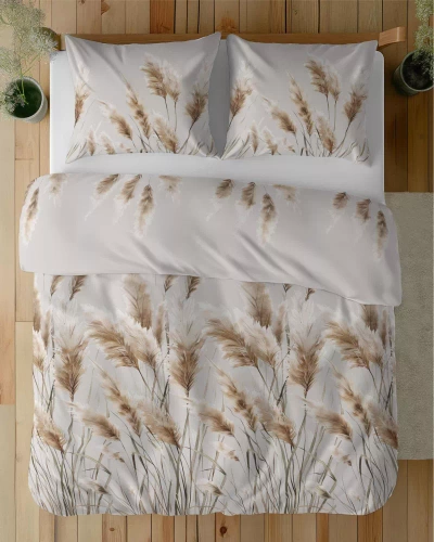 Pościel satynowa Trawy pampasowe 5329 B Detexpol szary