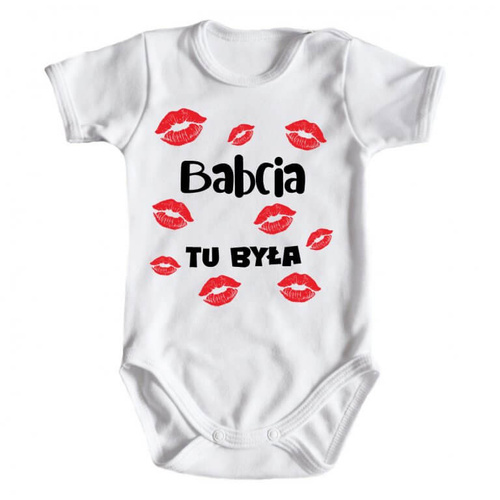 Body niemowlęce krótki rękaw "BABCIA tu była" Moocha biały 