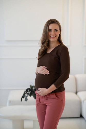 Milk Shirt Bluzka do karmienia i ciążowa z dekoltem w serek czekoladowy 