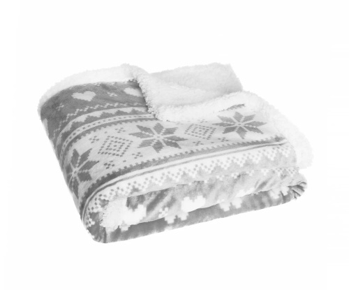 SACO Koc świąteczny 150x200 – szary, ciepły, miękki, z norweskim wzorem śnieżynek, w ozdobnym worku