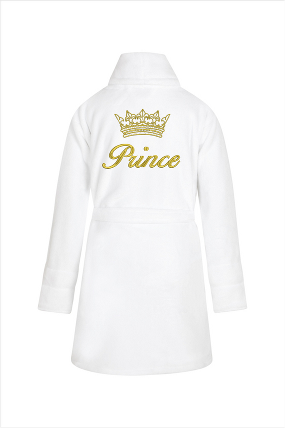 Szlafrok dziecięcy polarowy Prince + korona ByShelly - biały/złoty
