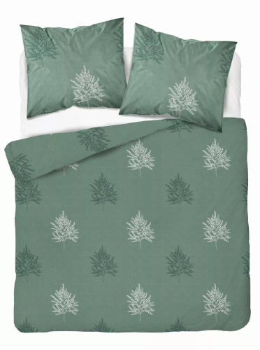 Pościel bawełniana 5503 B Naturalis – szałwiowa z liśćmi paproci geometrycznymi Detexpol 
