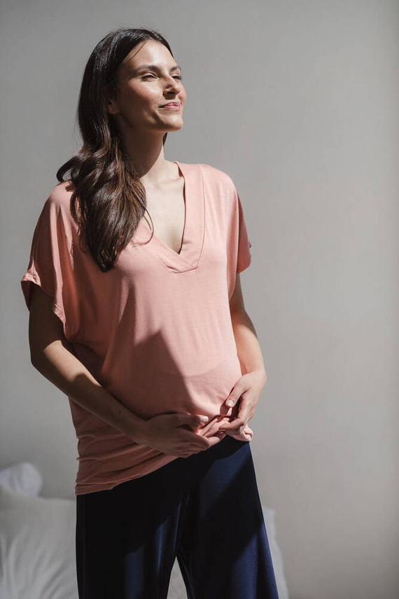 Bambusowa bluzka od piżamy ciążowej do karmienia krótki rękaw Moon Milk&Love herbaciana róża