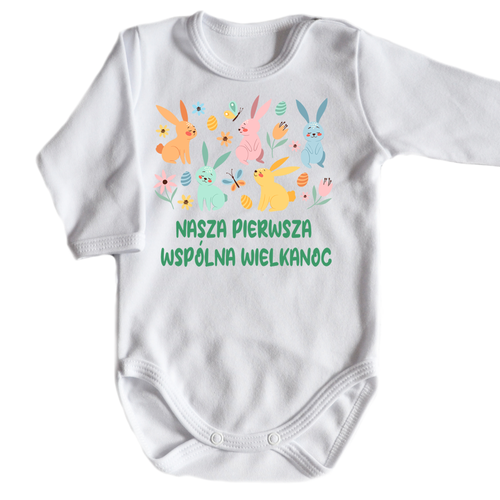 Body długi rękaw "Nasza pierwsza wspólna WIelkanoc"  Moocha biały 