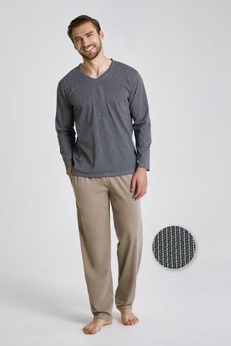 Luca 3481 – piżama męska z bawełny, grafit, długi rękaw