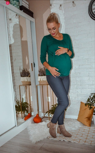 Bluzka ciążowa i do karmienia z rękawem 7/8 Kangaroo Milk&Love butelkowa zieleń 