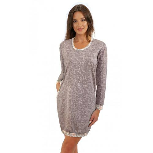 Koszula nocna Awa Long Sesto Senso beżowy kropki