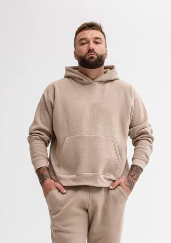 Bluza dresowa męska DK-K-B14 z kapturem cappuccino– bawełniana, elastyczna, wygodna, idealna na co dzień i aktywność