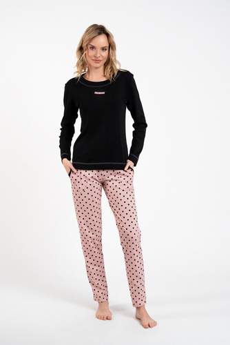 Piżama Damska długi rękaw, długie spodnie Bonilla Italian Fashion- czarny/druk