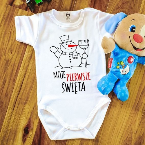 Body krótki rękaw "Moje pierwsze Święta z bałwankiem" Moocha biały