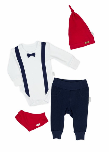 Komplet czapka, apaszka, body i spodnie 163022 "Magia Świąt" Nicol - granatowy