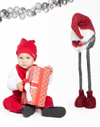 163050 Komplet czapka, body, apaszka i spodnie "Magia Świąt" Nicol - bordo / choinka