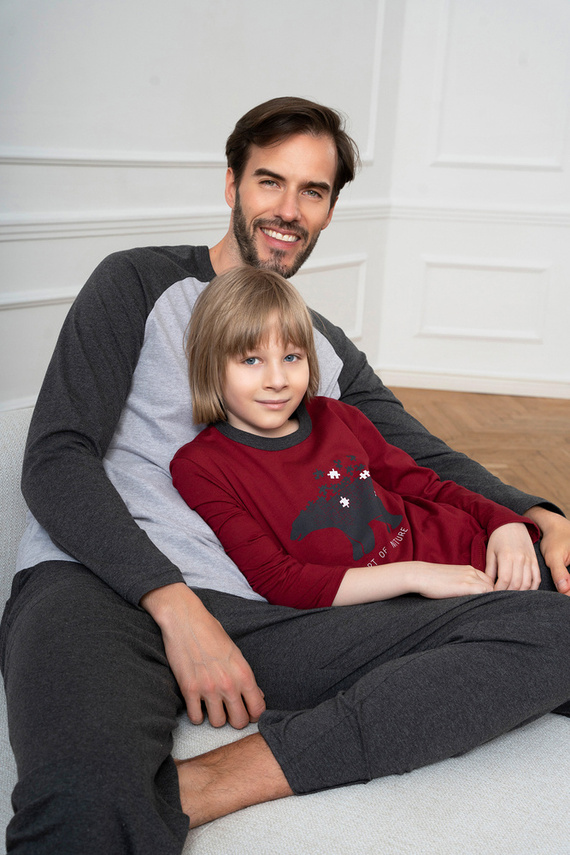 Piżama dla chłopca Morten Italian Fashion bordowy/c.melanż