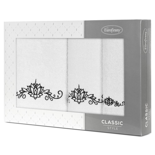 Komplet ręczników Lilianna z haftem z motywem ornamentu Eurofirany biały/czarny