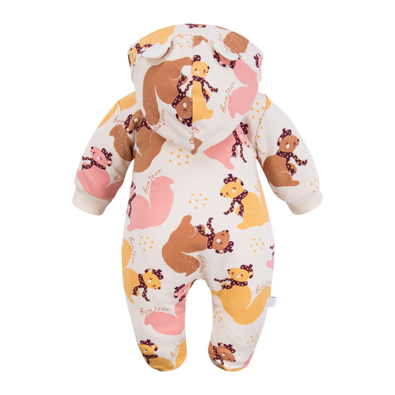 Ecru kombinezon dresowy Eevi ze stópkami i kapturem – Kolekcja Fluffy Tails