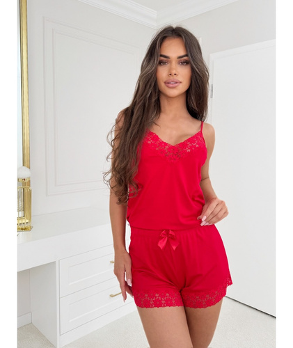 Damska piżama Niki Donna czerwony – wiskoza, cienkie ramiączka, delikatna i wygodna