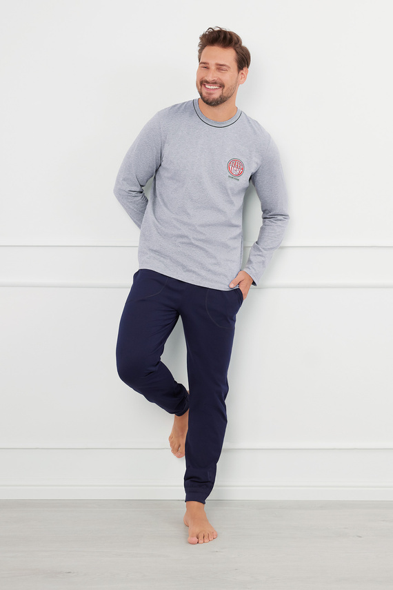 Piżama Męska długi rękaw, długie spodnie Greg talian Fashion - melanż/granatowy