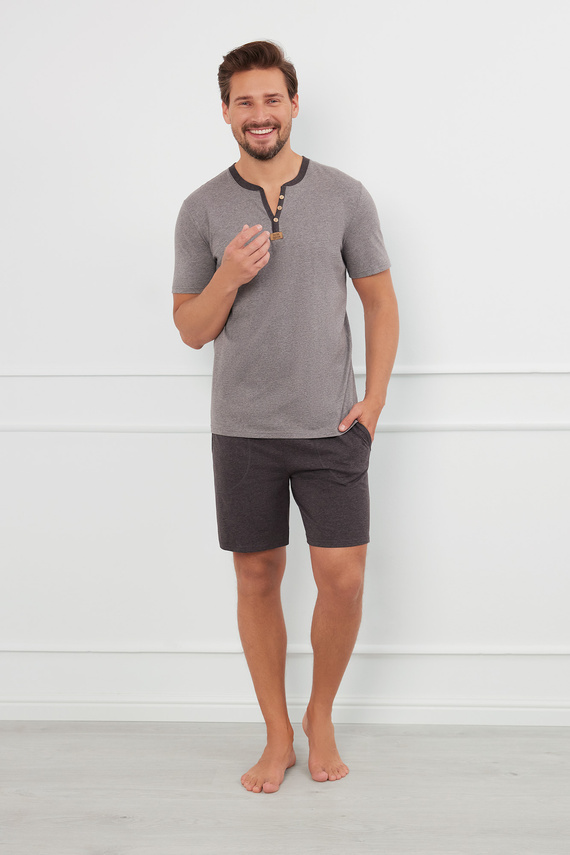 Piżama Męska krótki rękaw, spodenki Juliusz Italian Fashion - śr.melanż/c.melanż