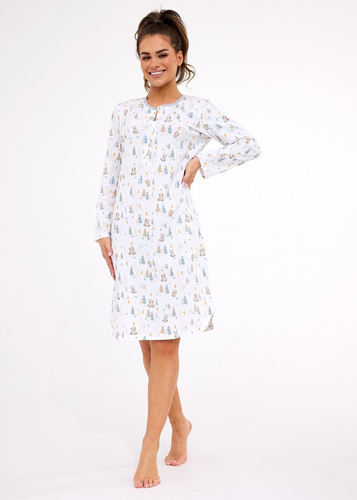 Cornette 777/436 Fox 3  ecru– damska koszula nocna bawełniana z zatrzaskami