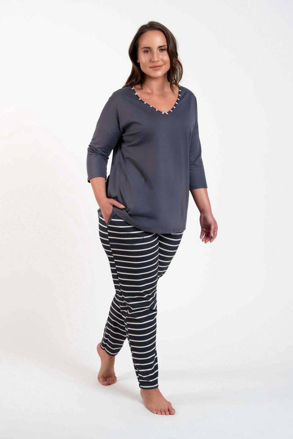 Piżama Damska 3/4 rękaw, długie spodnie Betty Italian Fashion - druk grafitowy/grafitowy