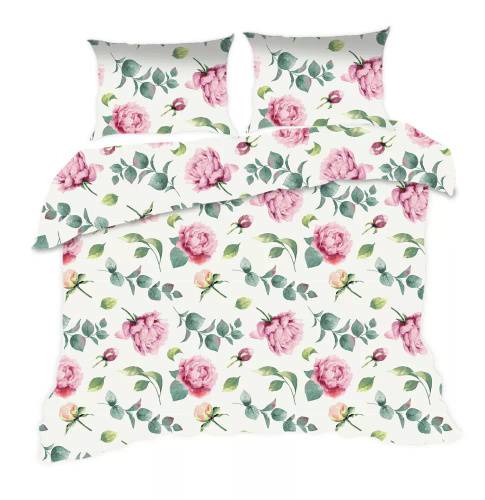 Komplet pościeli bawełnianej Classic E24 Karo 1654N kremowa kwiaty liście– 100% bawełna, mocny splot, 2 elementy