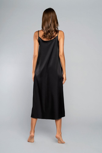 Koszula nocna wąskie ramiączko, długa Dotyk Italia Fashion - czarna