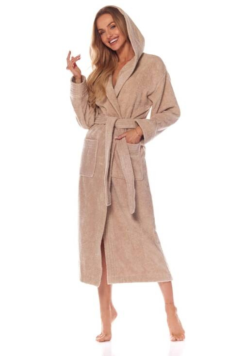 Długi Szlafrok Damski Frotte 2102 L&L - beżowy