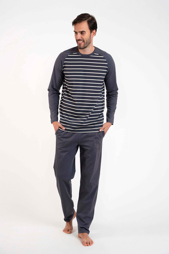 Piżama Męska długi rękaw, długie spodnie Lars talian Fashion - druk grafitowy/grafitowy
