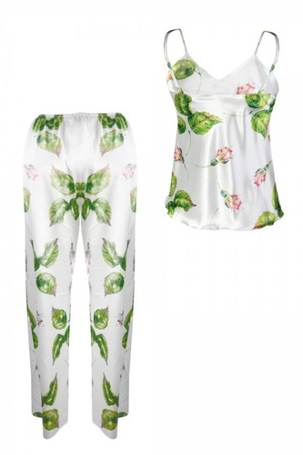 Piżama Damska Satynowa Flowers DKaren - DK-KI 7 biały