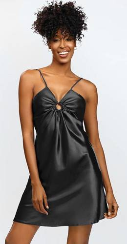 Halka satynowa Kamaria koszulka damska DKaren - czarny