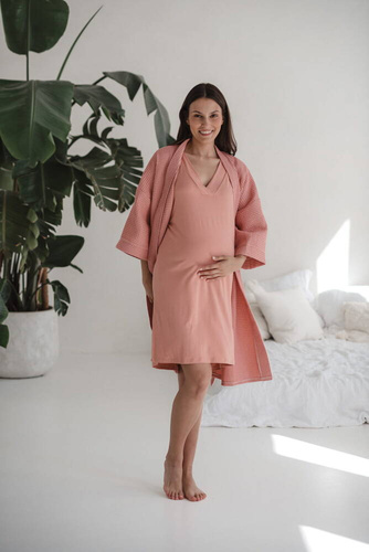 Bambusowa koszula nocna ciążowa i do karmienia Moon Milk&Love herbaciana róża