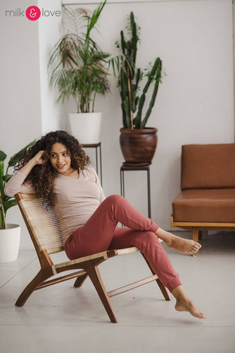 Bluzka do karmienia i ciążowa z dekoltem w serek Milk Shirt beżowy 