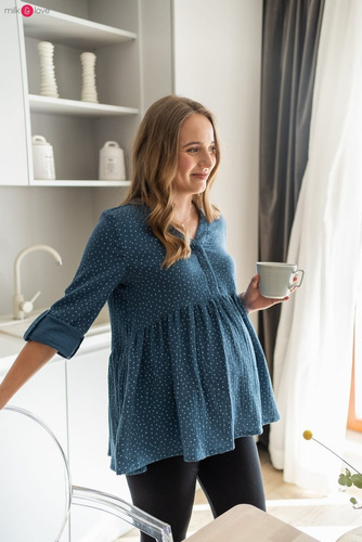 Tunika z muślinu organicznego Mother Nature Milk&Love indygo w kropki