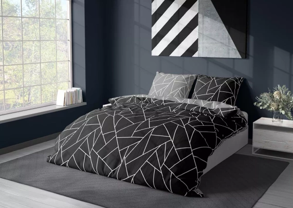 Pościel satynowa geometria Milargo Verde 007 Faro czarny