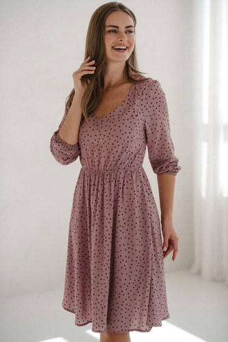 Sukienka ciążowa i do karmienia Lovely Dress rękaw 3/4 Milk&Love liliowa w czarne groszki