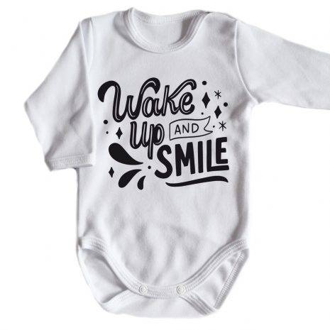 Body długi rękaw "WAKE UP AND SMILE" Moocha biały 