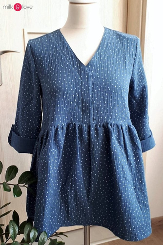 Tunika z muślinu organicznego Mother Nature Milk&Love indygo w kropki