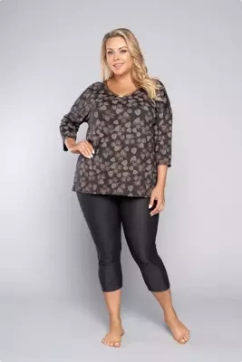 Piżama Damska  3/4 rękaw, 3/4 spodnie Pinnia Italian Fashion - druk/grafitowy