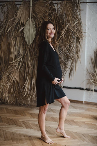 Bambusowa koszula nocna ciążowa i do karmienia długi rękaw Moon Milk&Love czarny