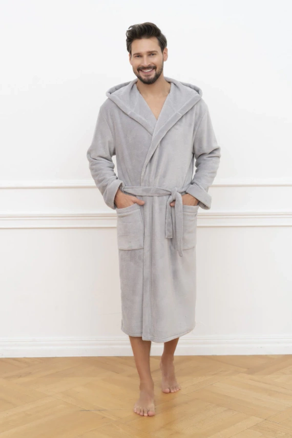 Szlafrok męski z kapturem Mimas Italian Fashion- szary 