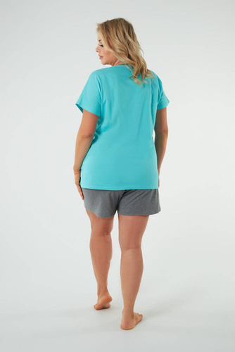 Piżama Damska krótki rękaw, spodenki Selfie Italian Fashion - turkus/melanż 