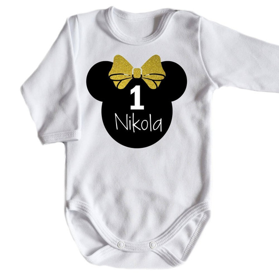 "1 urodziny roczek" body długi rękaw Moocha biały