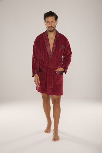 De Lafense Noble 866 – męski szlafrok welurowy z bawełny, krótszy fason