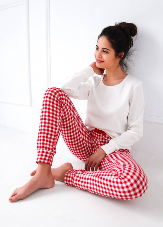 Piżama damska Perfect Sensis -śmietanowy-czerwony