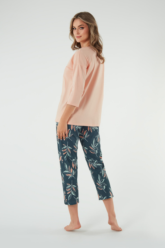 Piżama Damska 3/4 rękaw i 7/8 spodnie Julietta Italian Fashion - łososiowy/druk