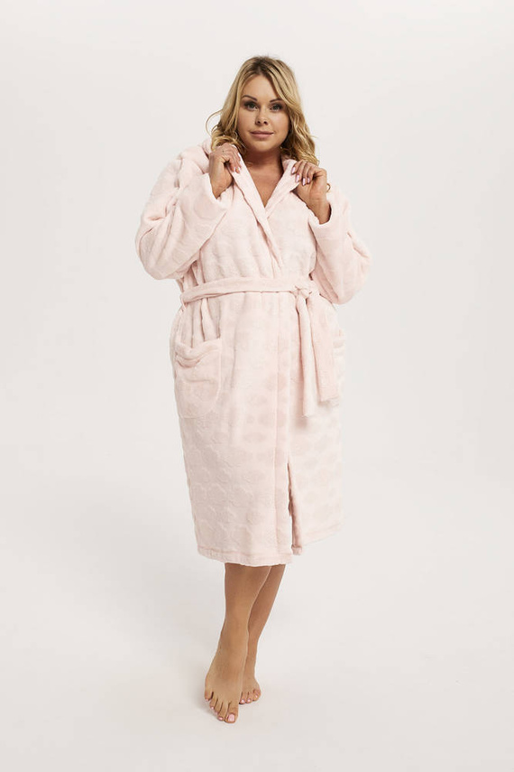 Szlafrok damski z kapturem Drina Italian Fashion - różowy