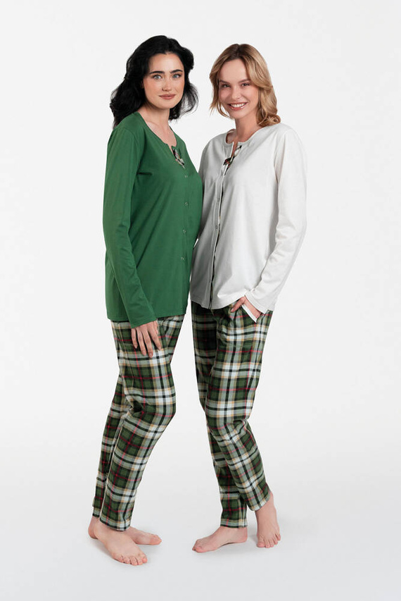 Piżama Damska rozpinana długi rękaw, długie spodnie Asama Italian Fashion zielony/druk