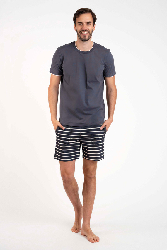 Piżama Męska krótki rękaw, spodenki Lars talian Fashion - grafitowy/druk grafitowy