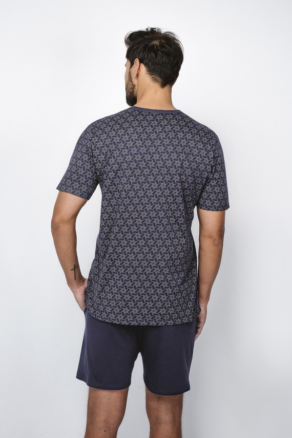 Piżama Męska krótki rękaw, spodenki Ricardo Italian Fashion - granatowy/druk